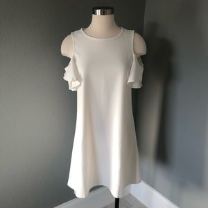 SheIn White Ruffle Cold Shoulder Mini Dress